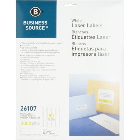 BUSINESS SOURCE Label, Laser, 1/2X1.75,2000 2000PK BSN26107